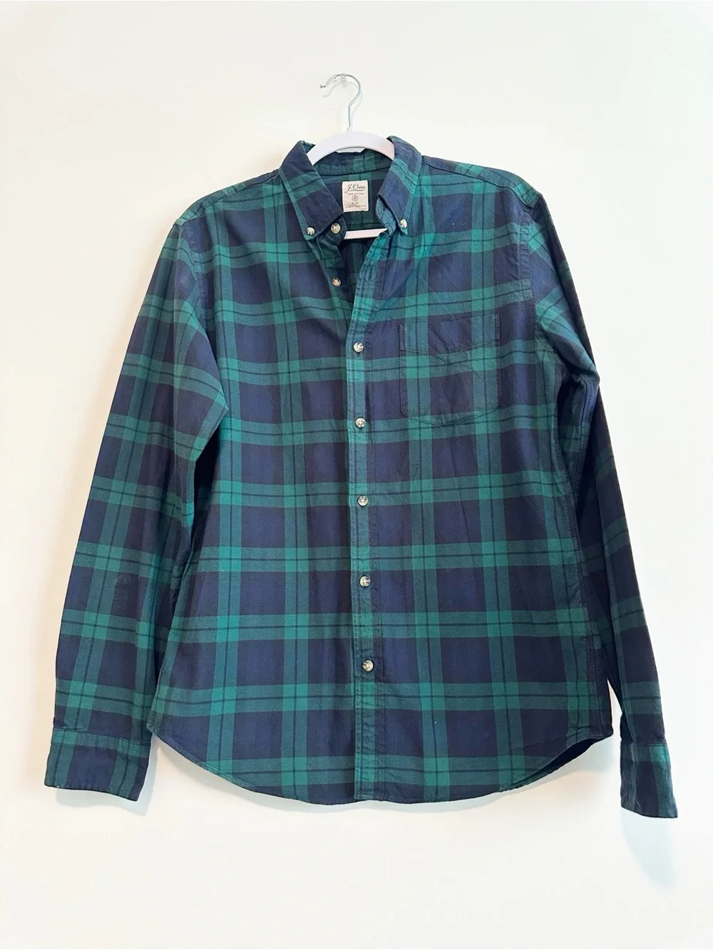 J. Crew Navy and Green Plaid Button-Down Shirt